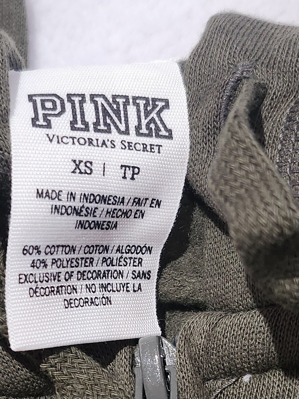 PINK Victoria's Secret Olive Green Zip Hoodie & Pants Set. Size XS. - Picture 3 of 9
